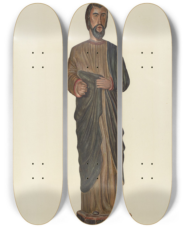 Triptych art skateboard deck of Stanley Mazur St Joseph Carving by Stanley Mazur