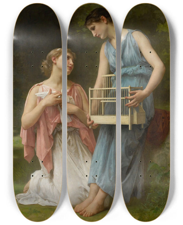 Triptych art skateboard deck of Elizabeth Jane Gardner Bouguereau La Captive by Elizabeth Jane Gardner Bouguereau (1837-1922)