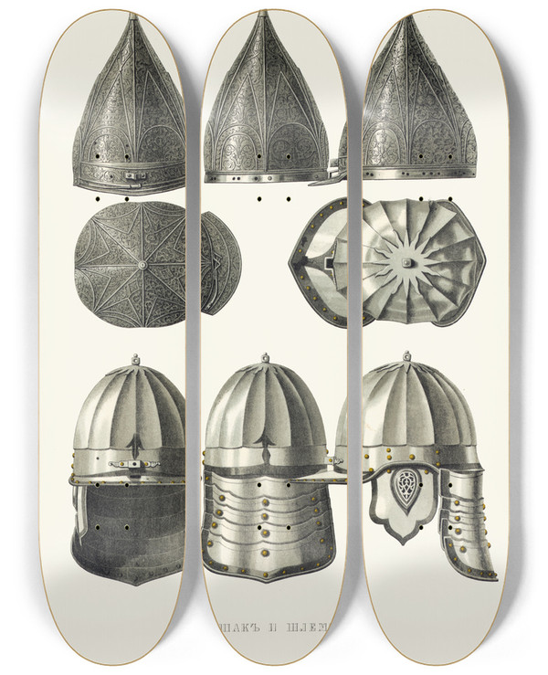 Triptych art skateboard deck of Fedor Grigoryevich Solntsev Shishak I Shlem by Fedor Grigoryevich Solntsev (1801-1892)