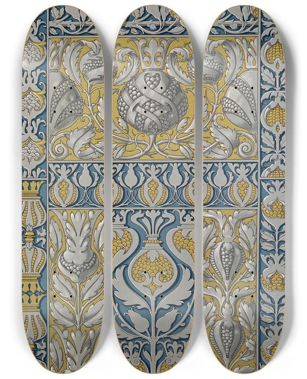 Triptych art skateboard deck of Anton Seder Die Pflanze In Kunst Und Gewerbe Pl095 by Anton Seder (1850-1916)