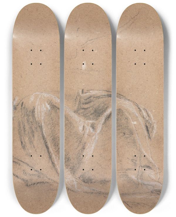 Triptych art skateboard deck of Francesco Lorenzi Drapery Study_3 by Francesco Lorenzi (1723-1787)