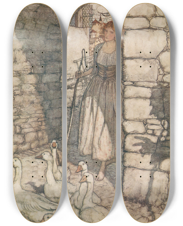 Triptych art skateboard deck of Arthur Rackham Alas Dear Falada There Thou Hangest by Arthur Rackham (1867-1939)