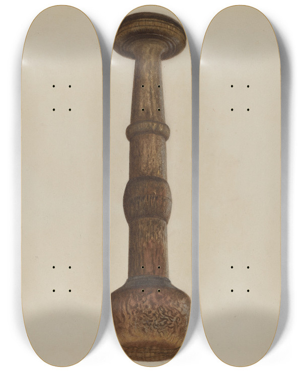 Triptych art skateboard deck of Luther D Wenrich Potato Masher by Luther D Wenrich