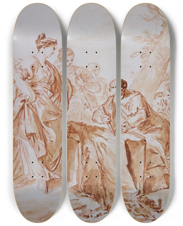 Triptych art skateboard deck of Bernhard Rode Founding Of Carthage by Bernhard Rode (1725-1797)