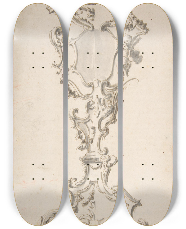 Triptych art skateboard deck of Giovanni Battista Natali Iii Two Alternative Designs For A Mirror Stand by Giovanni Battista Iii Natali (1698-1765)
