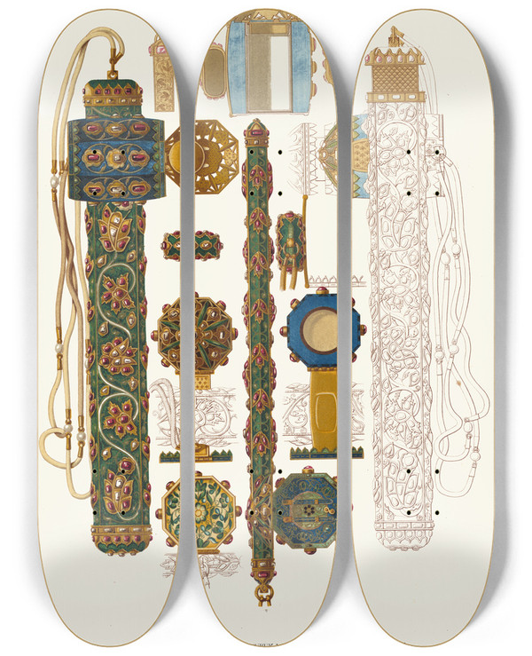 Triptych art skateboard deck of Fedor Grigoryevich Solntsev Chernilitsa Tsaria Mikhaila Feodorovicha by Fedor Grigoryevich Solntsev (1801-1892)