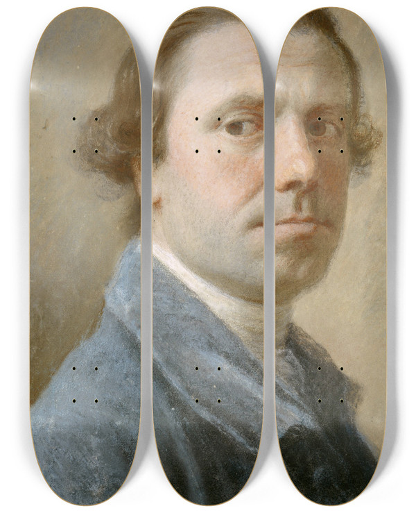 Triptych art skateboard deck of Allan Ramsay Selfportrait by Allan Ramsay (1713-1784)