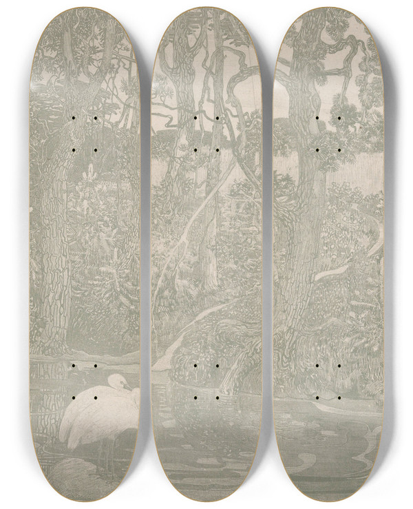 Triptych art skateboard deck of Theo Van Hoytema Bosidylle by Theo Van Hoytema (1863-1917)
