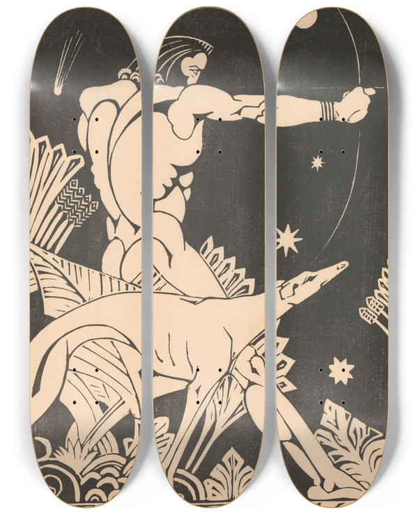 Triptych art skateboard deck of Henri Van Der Stok Sagittarius by Henri van der Stok (1870-1946)