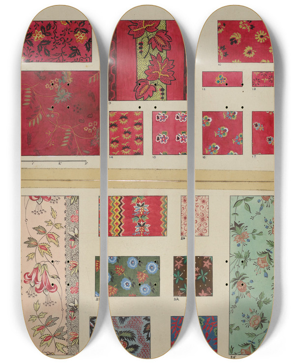 Triptych art skateboard deck of Irene Schaefer Patchwork And Applique Quilt_1 by Irene Schaefer