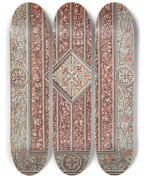 Triptych art skateboard deck of Anton Seder Die Pflanze In Kunst Und Gewerbe Pl041 by Anton Seder (1850-1916)