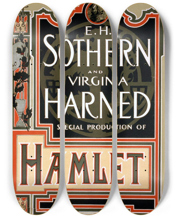 Triptych art skateboard deck of Strobridge And Co Hamlet by Strobridge and Co (1910-1954)