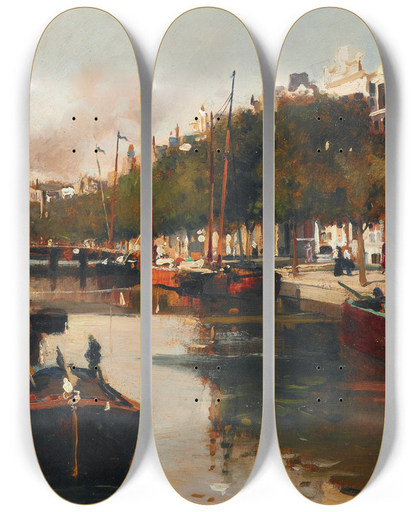Triptych art skateboard deck of Lorenzo Delleani Amsterdam by Lorenzo Delleani (1840-1908)