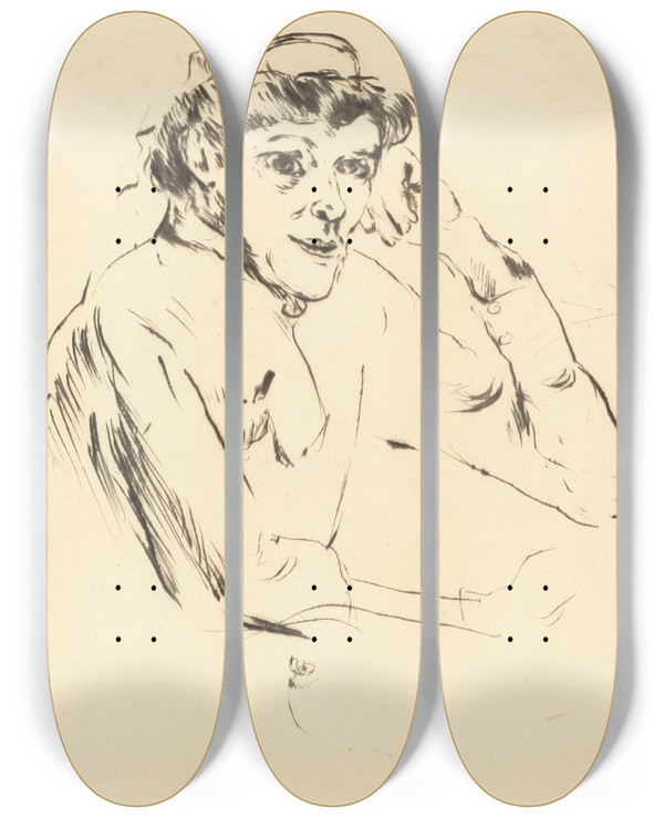 Triptych art skateboard deck of Lovis Corinth Nurse Pflegerin by Lovis Corinth (1858-1925)