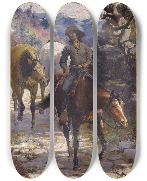 Triptych art skateboard deck of Charles Abel Corwin Bandit by Charles Abel Corwin (1857-1938)
