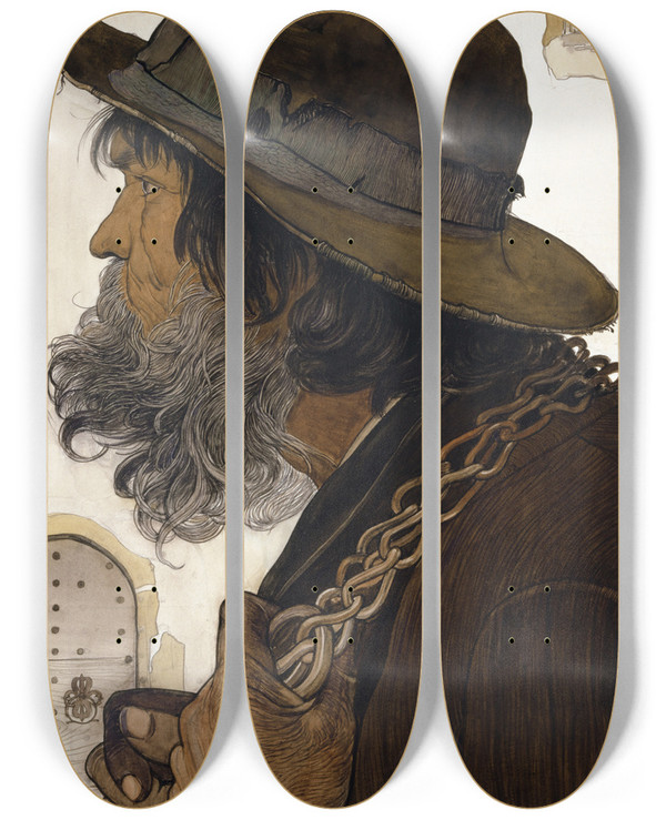 Triptych art skateboard deck of Ernest Biler Der Grobschmied by Ernest Bieler (1863-1948)