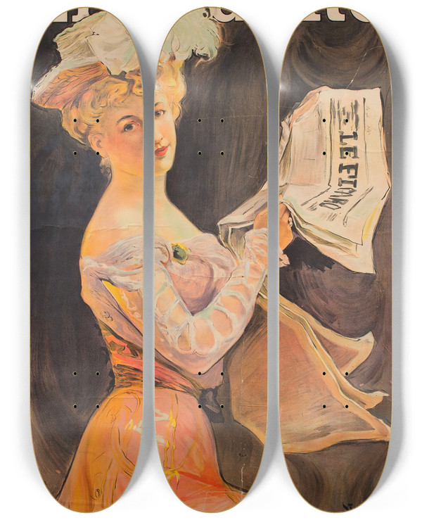 Triptych art skateboard deck of Michel Simonidy Le Figaro by Michel Simonidy (1870-1933)