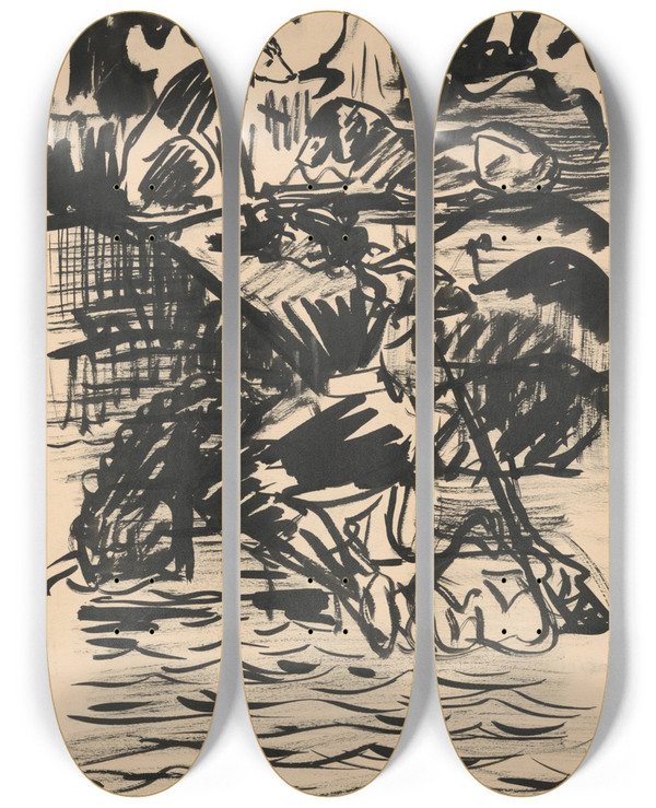 Triptych art skateboard deck of Arnold Peter Weiszkubnan Rest by Arnold Peter Weisz-Kubnan (1898-1944)