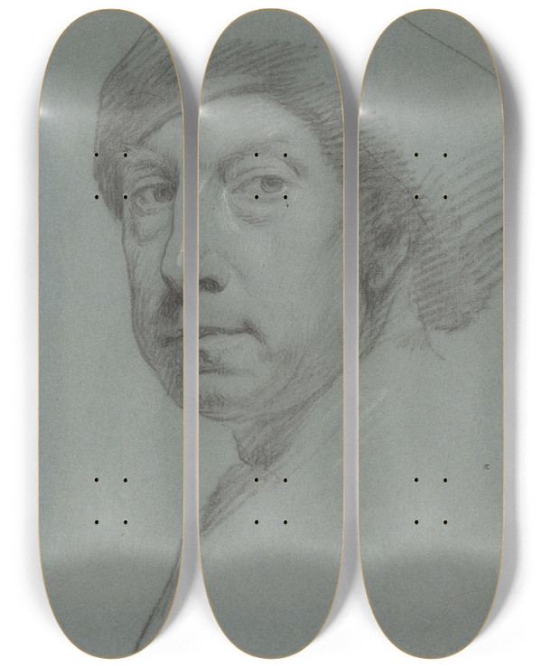 Triptych art skateboard deck of Jonathan Richardson The Elder Selfportrait Wearing A Turban by Jonathan Richardson The Elder (1667-1745)