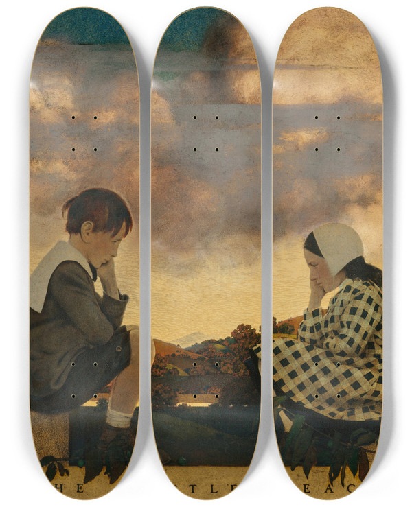 Triptych art skateboard deck of Maxfield Parrish The Little Peach_2 by Maxfield Parrish (1870-1966)