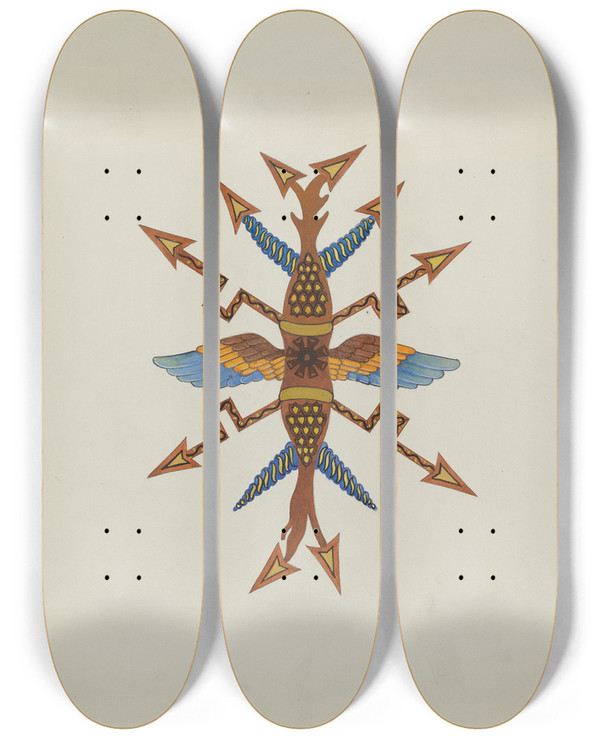 Triptych art skateboard deck of Dana Bartlett Ceiling Ornament by Dana Bartlett