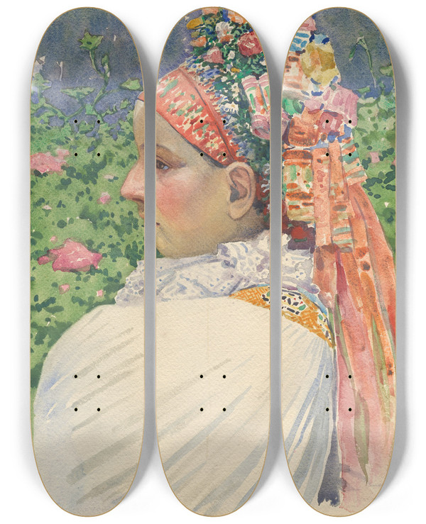 Triptych art skateboard deck of Joa Prka Bride by Joza Uprka (1861-1940)