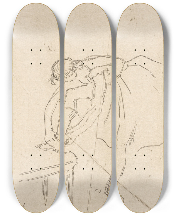 Triptych art skateboard deck of Edgar Degas Danseuse Mettant Son Chausson by Edgar Degas (1834-1917)