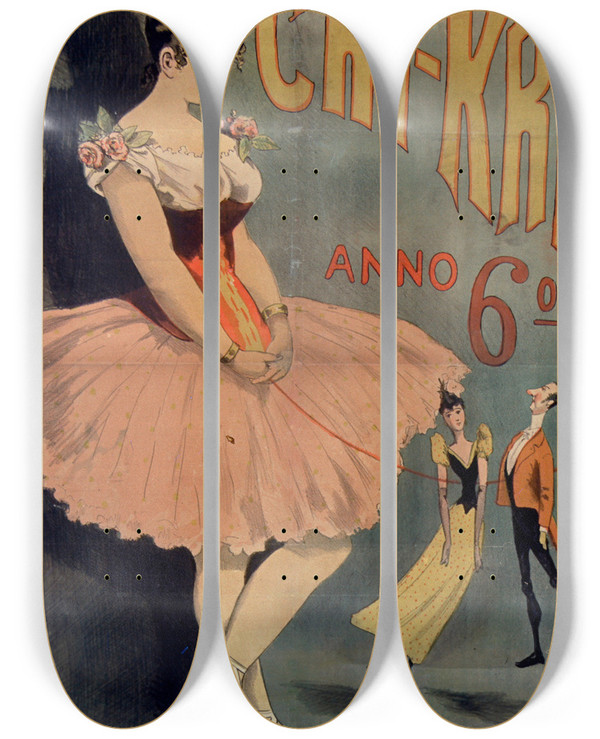 Triptych art skateboard deck of Ottavio Rodella Tavio Crikri by Ottavio Rodella Tavio (1864-1910)