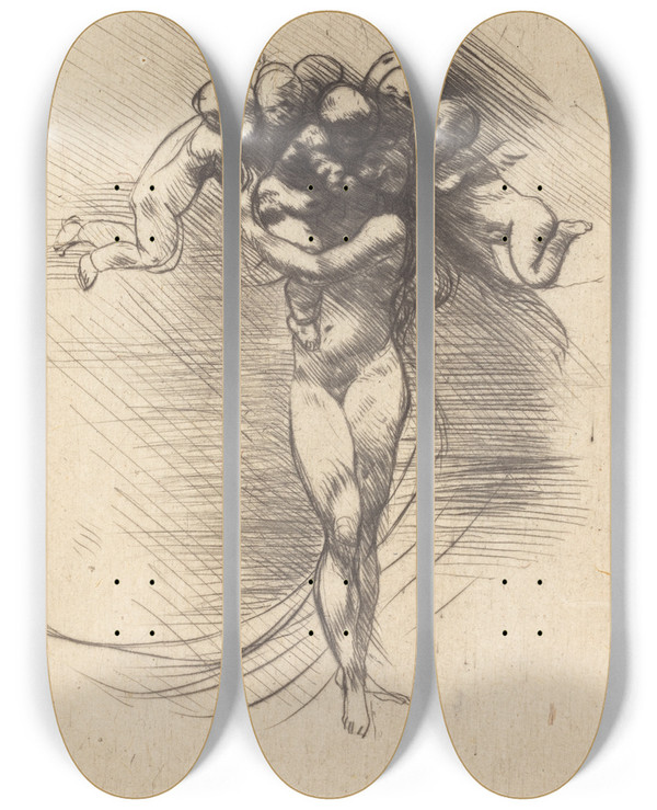 Triptych art skateboard deck of Auguste Rodin Allegory Of Spring by Auguste Rodin (1840-1917)