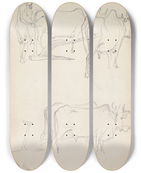 Triptych art skateboard deck of William Simpson Native Plough Amritsar 24 March 1860 by William Simpson (1823-1899)