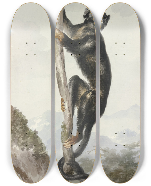 Triptych art skateboard deck of Aert Schouman Bos Duyvel by Aert Schouman (1710-1792)