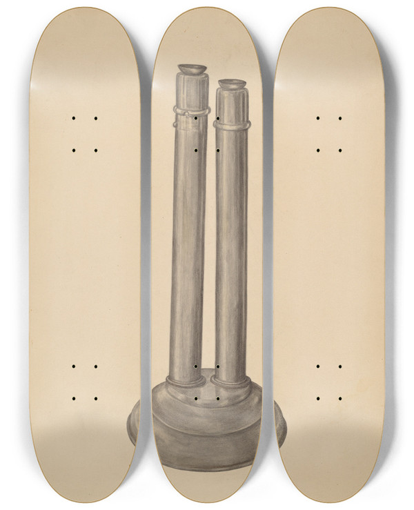 Triptych art skateboard deck of Mary Fitzgerald Candlestick Double by Mary Fitzgerald