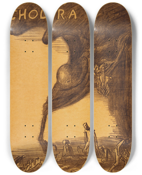 Triptych art skateboard deck of Boardman Robinson Save The Serbians From Cholera by Boardman Robinson (1876-1952)