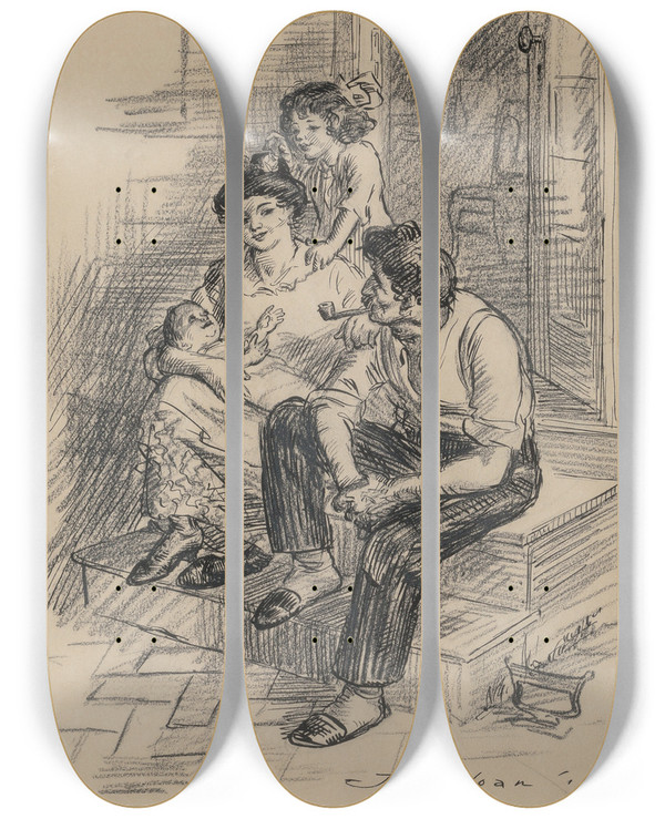 Triptych art skateboard deck of John Sloan Da Thief by John Sloan (1871-1951)