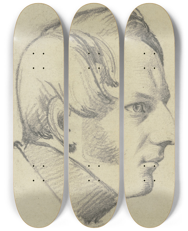 Triptych art skateboard deck of Carl Hoff Bildnis Schmidt Im Profil Nach Rechts by Carl Hoff (1807-1862)