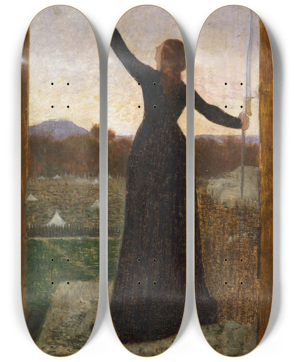 Triptych art skateboard deck of Pierre Puvis De Chavannes Le Ballon by Pierre Puvis De Chavannes (1824-1898)