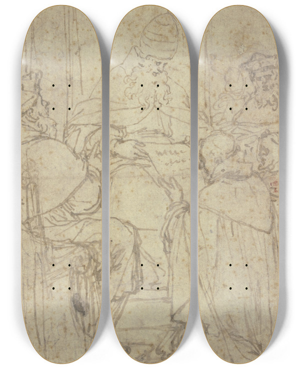 Triptych art skateboard deck of Camillo Procaccini Ein Kniender Mnch Berreicht Dem Papst Eine Schrift by Camillo Procaccini (1546-1629)