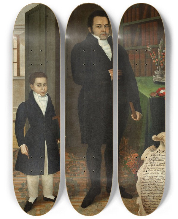 Triptych art skateboard deck of Jos Gil De Castro Mariano Alejo Lvarez And His Son by Jose Gil De Castro (1785-1840)