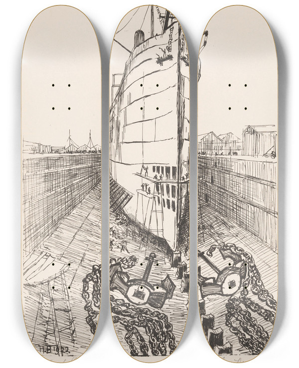 Triptych art skateboard deck of Henri Braakensiek Antwerpen by Henri Braakensiek (1891-1941)