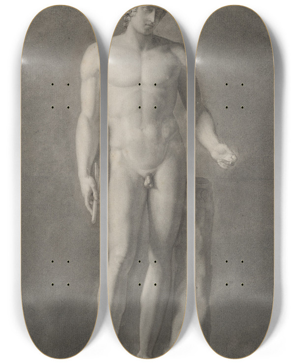 Triptych art skateboard deck of Henriguillaume Chatillon Apollo Or Adonis by Henri-Guillaume Chatillon (1780-1856)