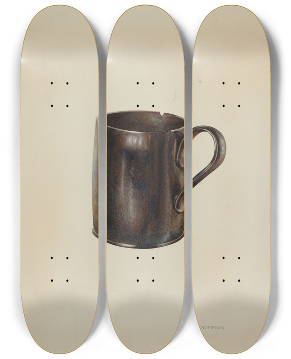 Triptych art skateboard deck of Archie Thompson Pa German Moravian Loving Cup by Archie Thompson