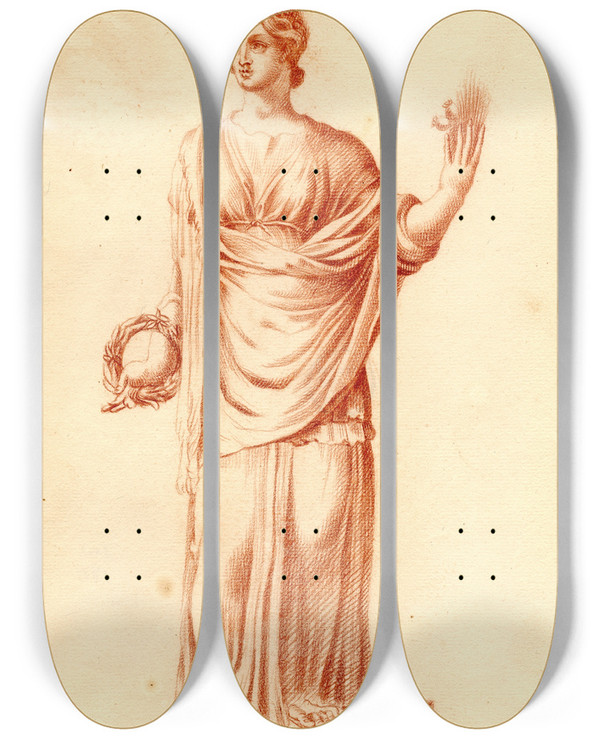 Triptych art skateboard deck of Cornelis Pronk Beeld Van Ceres_1 by Cornelis Pronk (1691-1759)