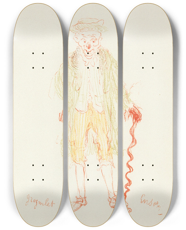 Triptych art skateboard deck of James Ensor Grognelet by James Ensor (1860-1949)
