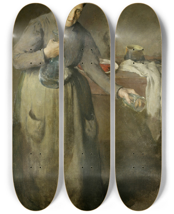 Triptych art skateboard deck of Charles Webster Hawthorne La Gigia by Charles Webster Hawthorne (1872-1930)