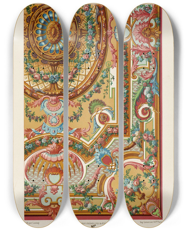 Triptych art skateboard deck of Auguste Racinet Xviii Siecle 2 by Auguste Racinet (1825-1893)