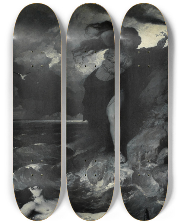 Triptych art skateboard deck of Ferdinand Keller Hero And Leander by Ferdinand Keller (1842-1922)