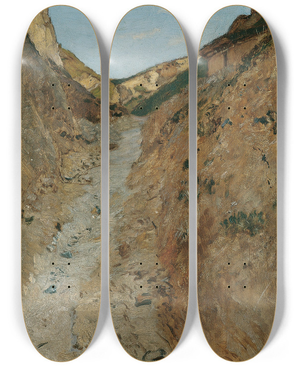 Triptych art skateboard deck of Eugen Jettel Der Weg Im Steinbruch by Eugen Jettel (1845-1901)