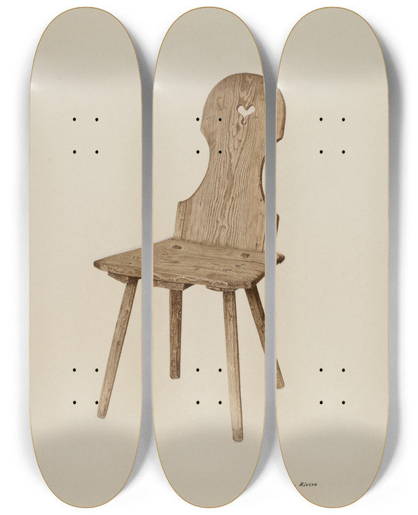 Triptych art skateboard deck of Rosa Rivero Gothic Chair by Rosa Rivero