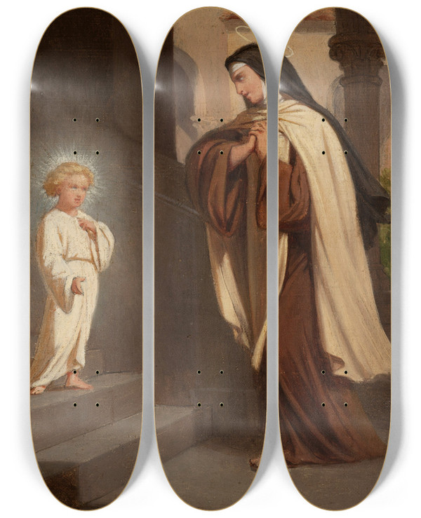 Triptych art skateboard deck of Mile Vernetlecomte Jsus Apparait Sainte Thrse by mile Vernet-Lecomte (1821-1900)