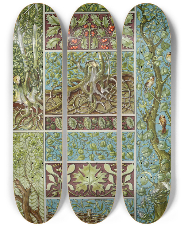 Triptych art skateboard deck of Anton Seder Die Pflanze In Kunst Und Gewerbe Pl018 by Anton Seder (1850-1916)
